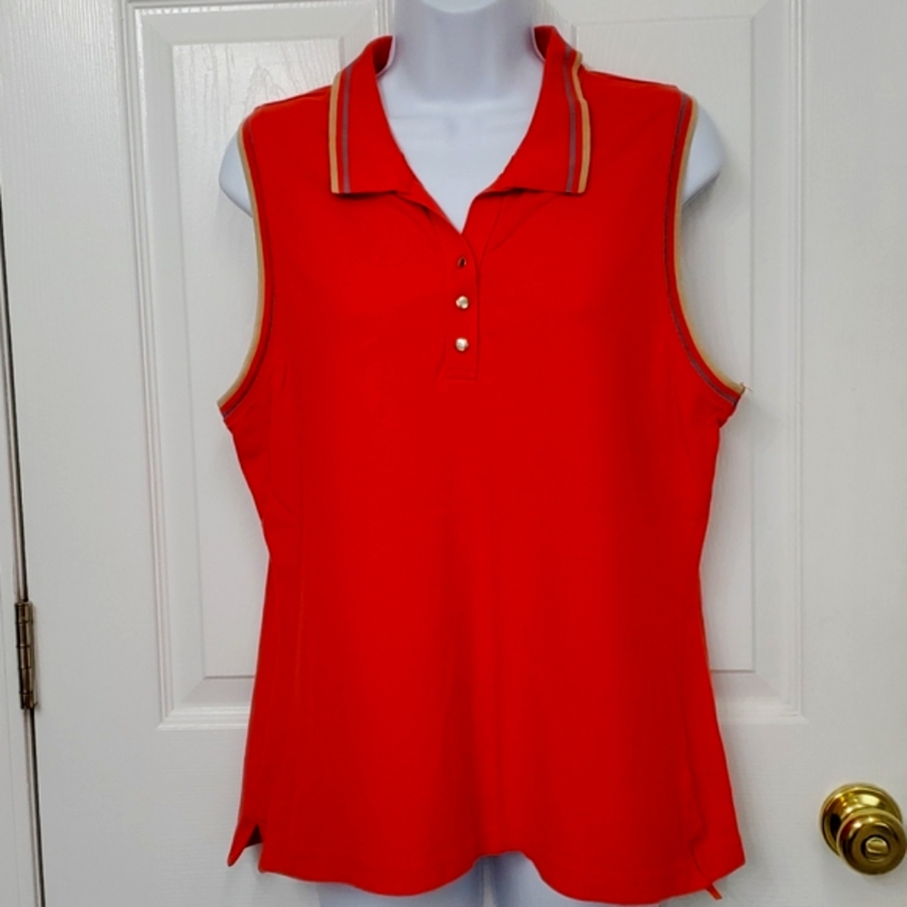 Coral XL sleeveless top with collar and buttons